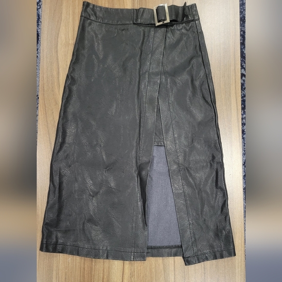 storets Dresses & Skirts - Storets Black Faux Leather Wrap Pencil Skirt Size XS